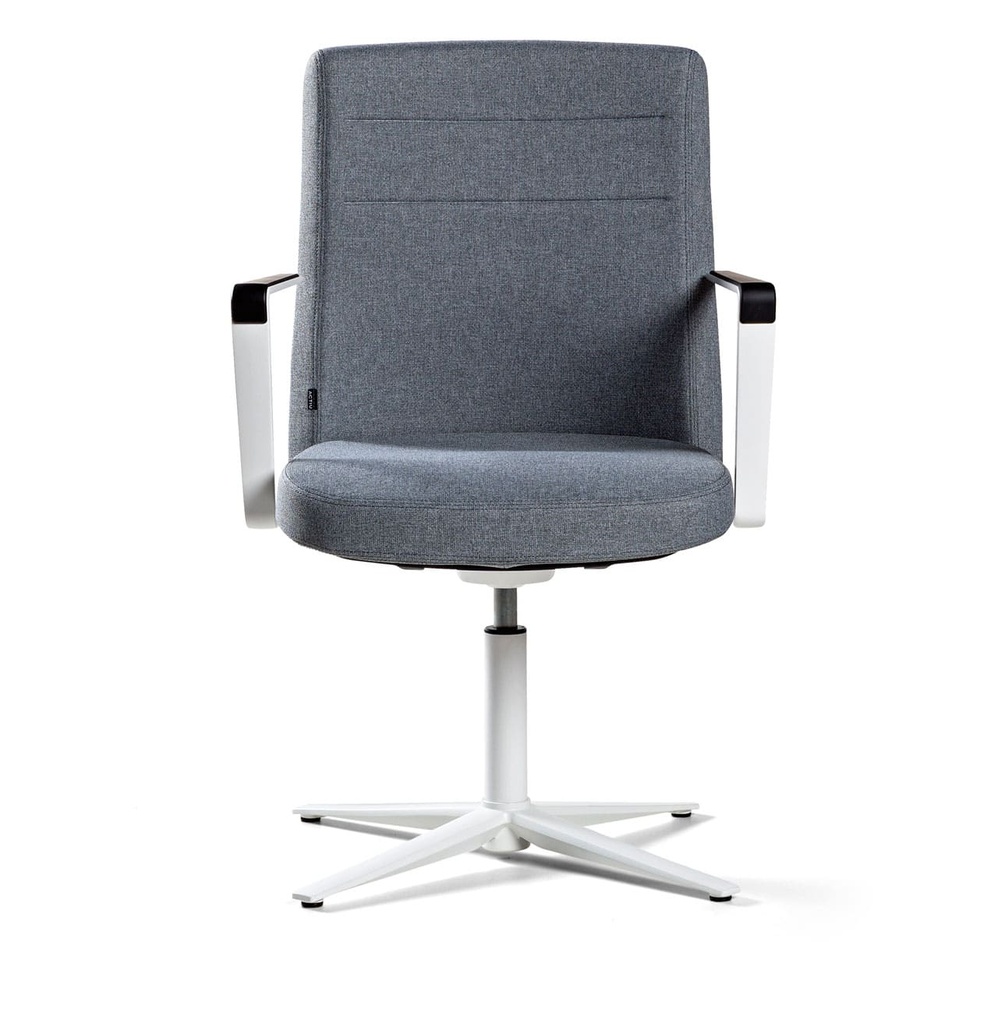 Sillón Cron tapizado en gris con base blanca autoretorno