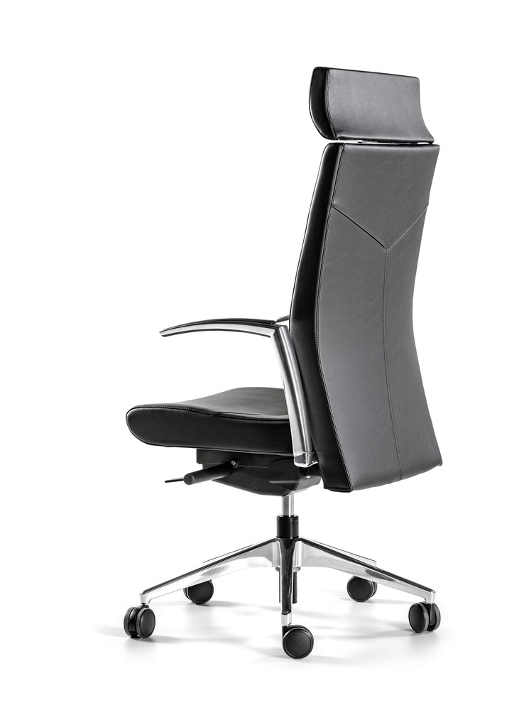 Sillón de oficina Kados tapizado con cabecero en cuero negro
