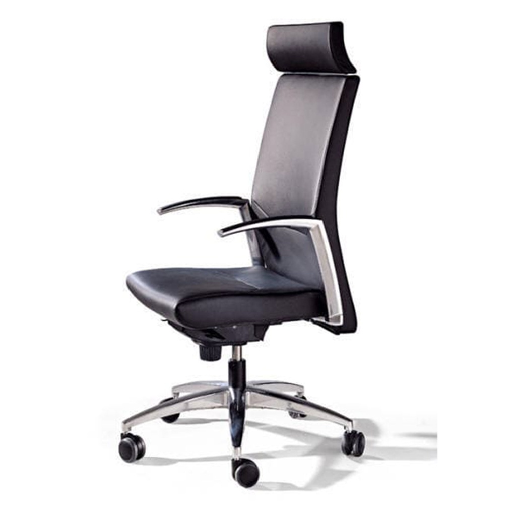 Sillón de oficina Kados tapizado con cabecero en cuero negro