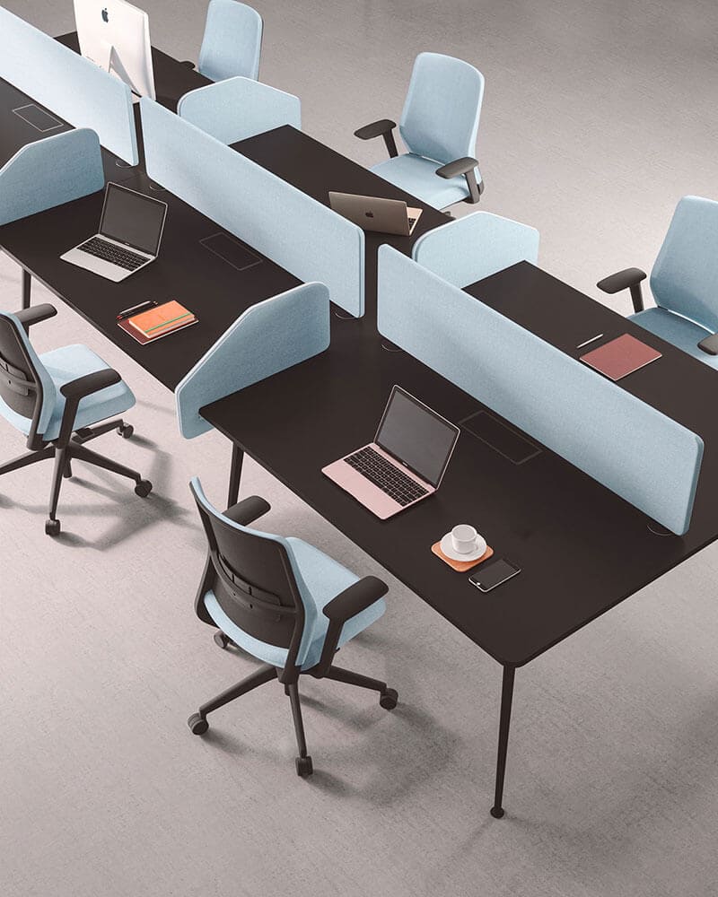 Silla ergonómica de oficina A+S Work tapizada en azul para oficina con divisorias