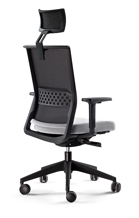 Silla Stay con cabecero malla negra y asiento gris