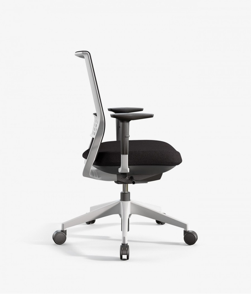 Silla de oficina Stay con respaldo tapizado en negro y estructura blanca