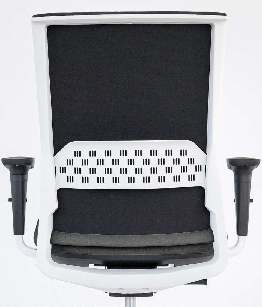 Silla de oficina Stay con respaldo y asiento tapizados en negro y estructura blanca
