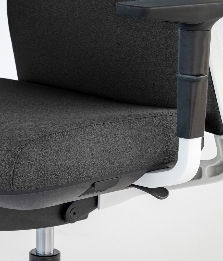 Silla de oficina Stay con respaldo tapizado en negro y estructura blanca