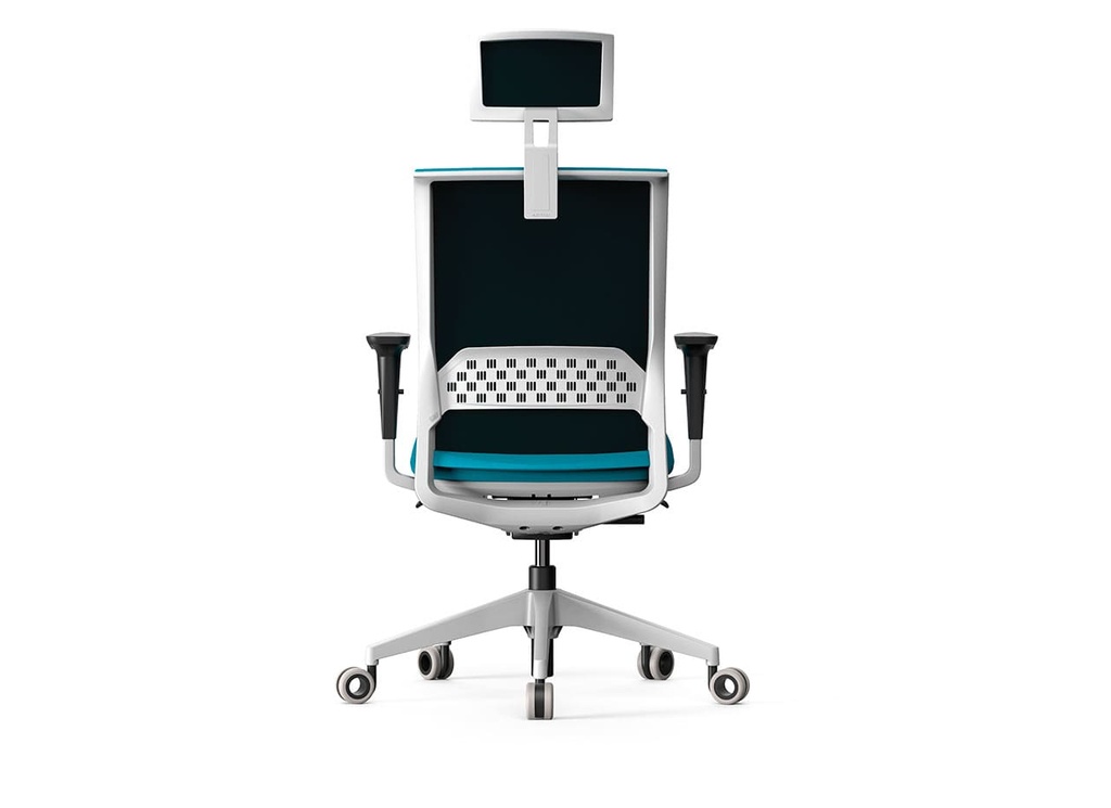 Silla de oficina Stay tapizada en azul con cabecero 