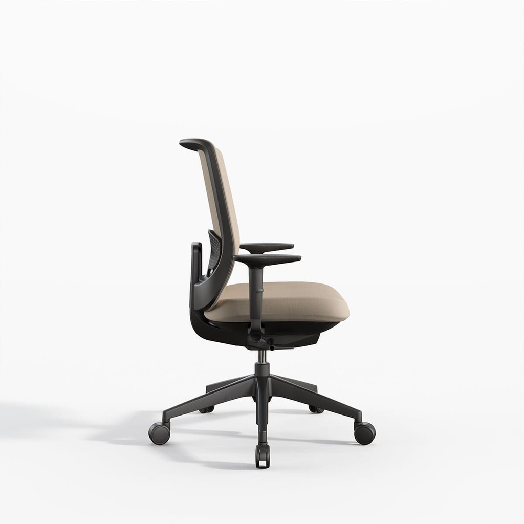 Silla ergonómica Trim de Actiu con respaldo de altura regulable con asiento tapizado en beige