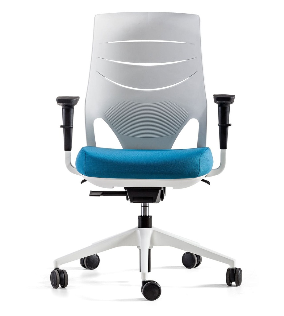 Silla Efit 40 con respaldo alto y asiento azul en visión frontal