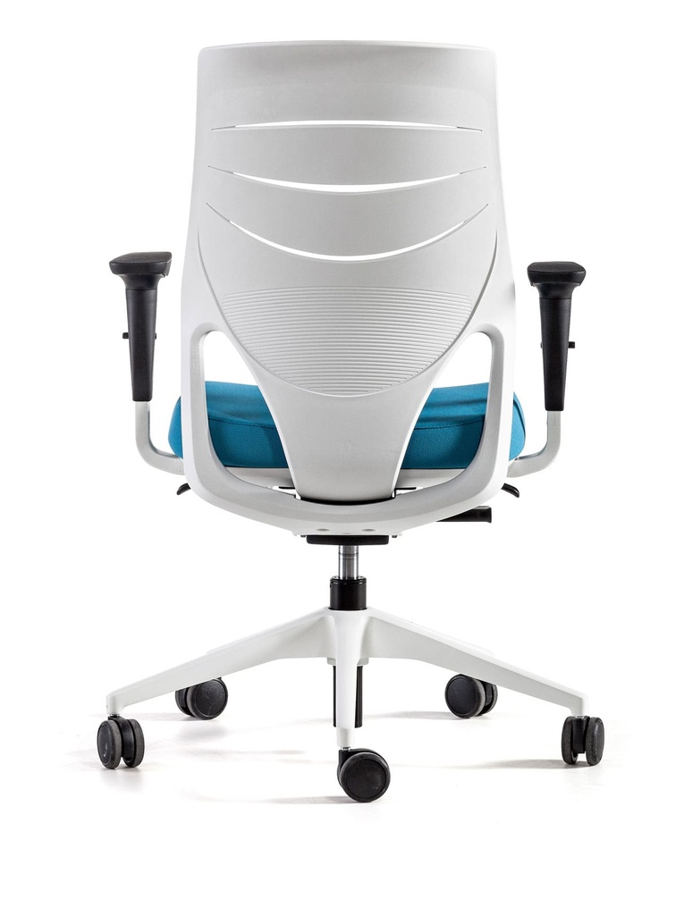 Silla Efit 40 con respaldo alto y asiento azul en visión trasera