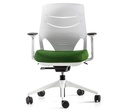 Silla Efit con respaldo y base blancos y tapizado verde