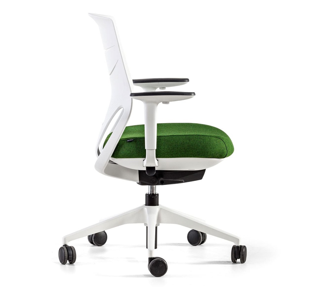 Silla Efit de perfil con estructura blanca y tapizado verde