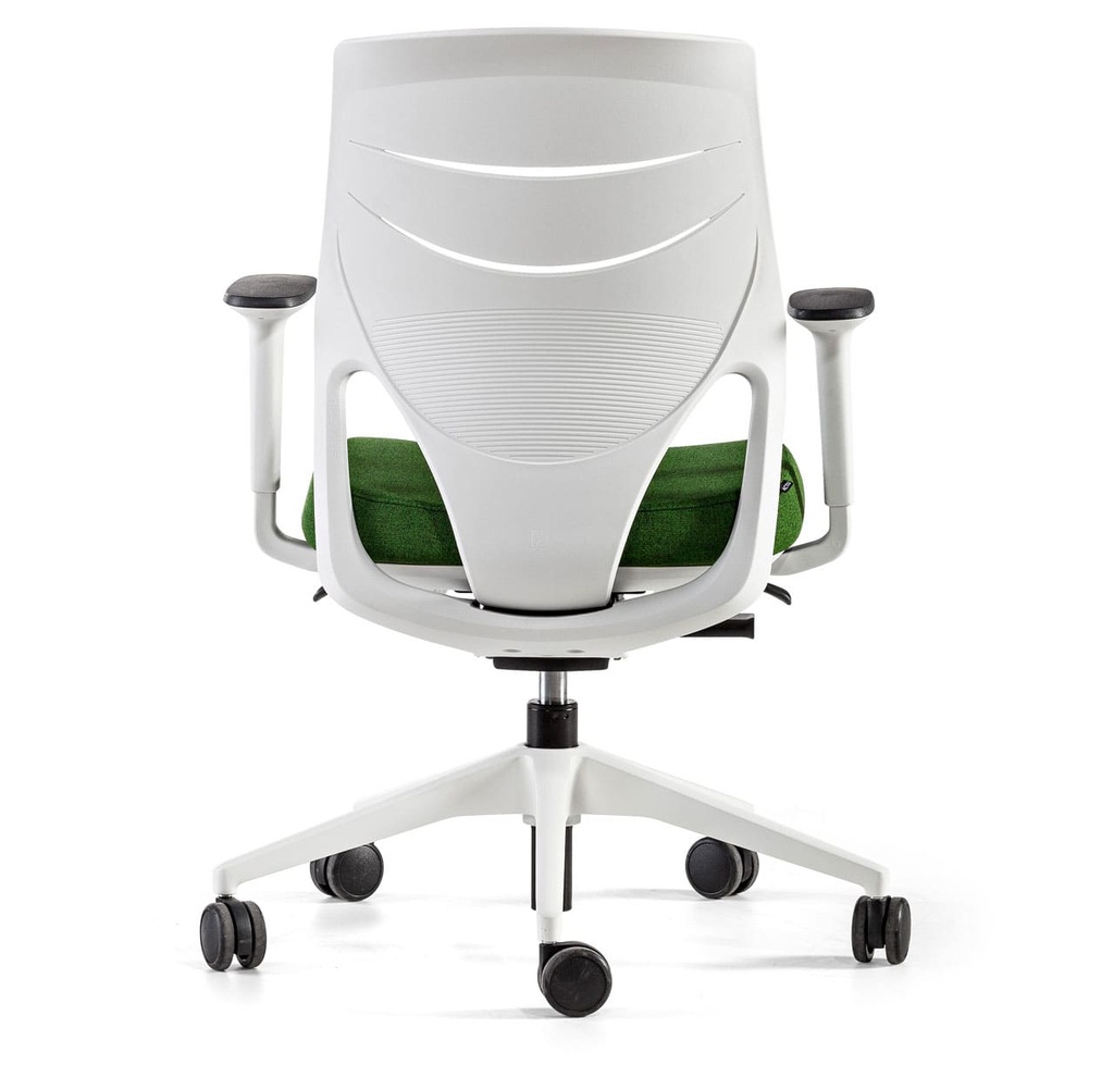 Silla Efit de espaldas con estructura blanca y tapizado verde