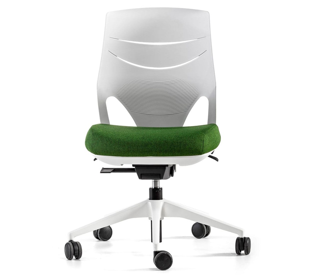 Silla Efit sin brazos con estructura blanca y tapizado verde
