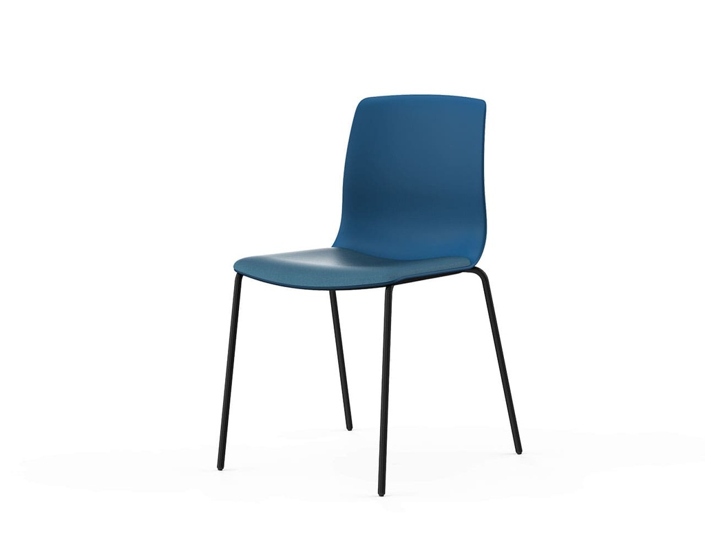 Silla Noom 50 con estructura negra de 4 patas y carcasa azul