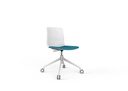 Silla Noom 50 con base de 4 ruedas huecas blanca, carcasa blanca y asiento tapizado en azul