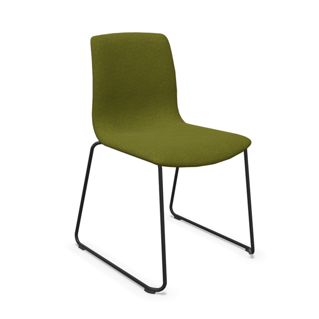 Silla Noom 50 con base patín negra y caracasa tapizada en verde