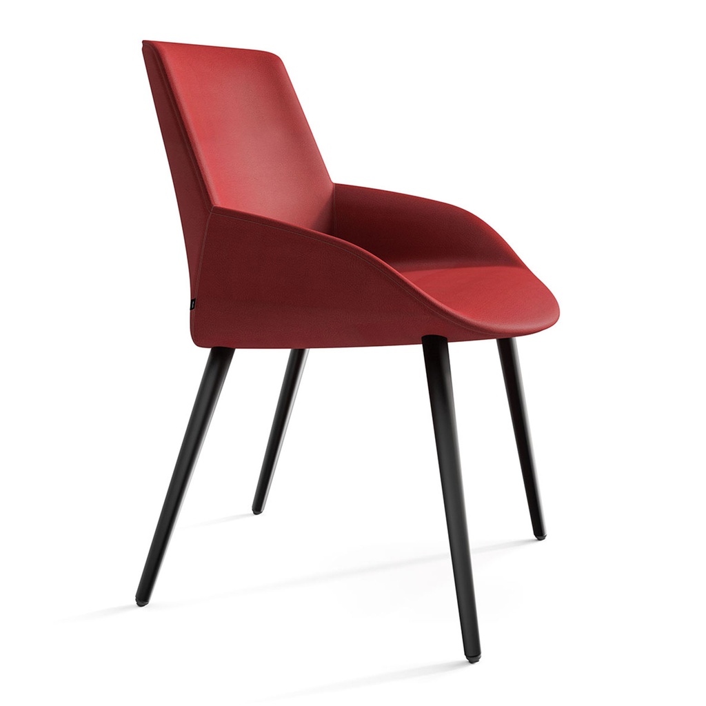 Silla Noom 30 con 4 patas de madera cónicas y tapizado rojo terracota