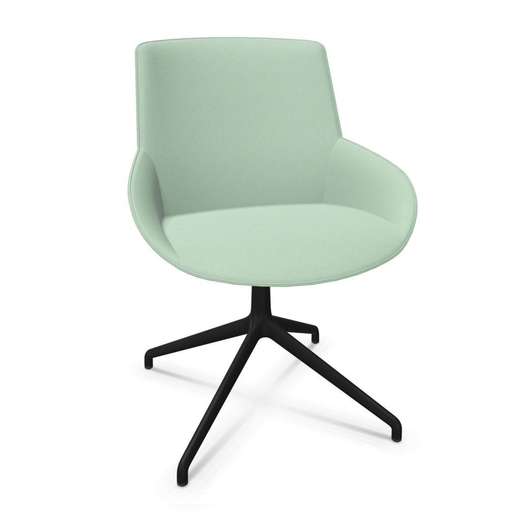 Sillas Noom 30 con base giratoria de aluminio con autoretorno y tapizado en tono verde menta