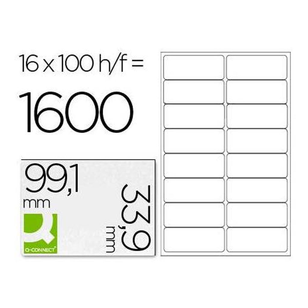 Etiquetas adhesivas A4 99 x 33,9 mm Q-Connect (Caja 100 hojas) Cantos redondeados