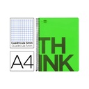 Cuaderno de espiral Folio cuadriculado microperforado tapa plástico 140 hojas Liderpapel Think