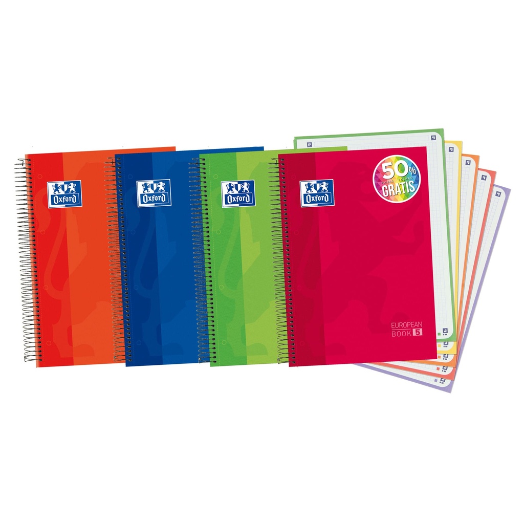 Cuaderno de espiral A5 microperforado cuadriculado tapa dura 120 hojas Oxford Eropean Book
