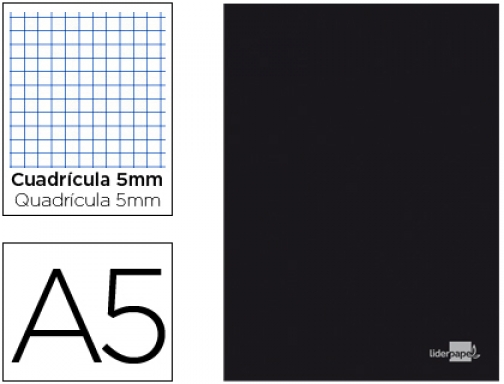 Libreta grapada A5 cuadriculada 80 hojas negra Liderpapel