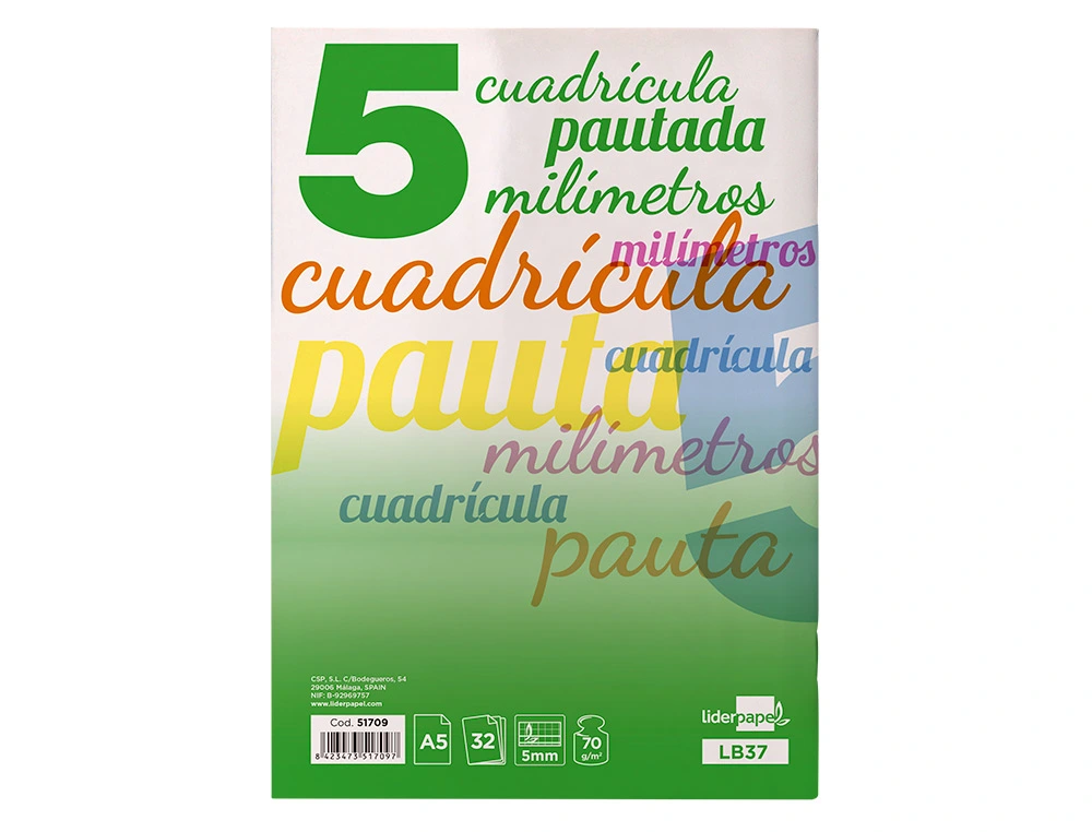 Libreta grapada A5 pautaguía 5 32 hojas Liderpapel
