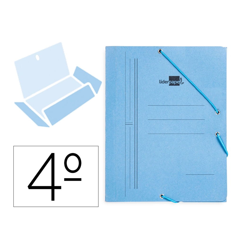 Carpeta de gomas cartón con solapas 4º azul Liderpapel