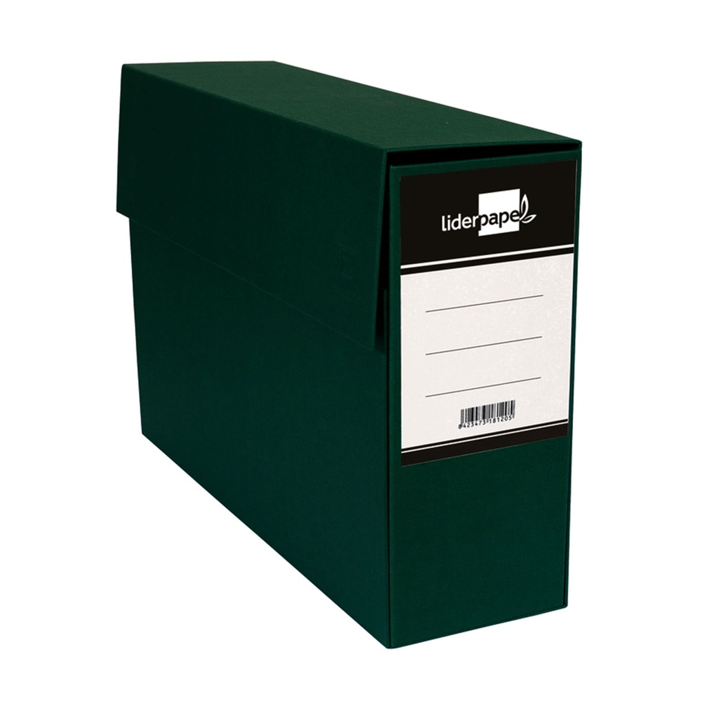 Caja transferencia con fuelle tela verde Folio 110 mm Liderpapel