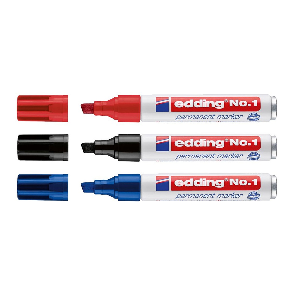 Edding numero uno en varios colores, azul, negro y rojo