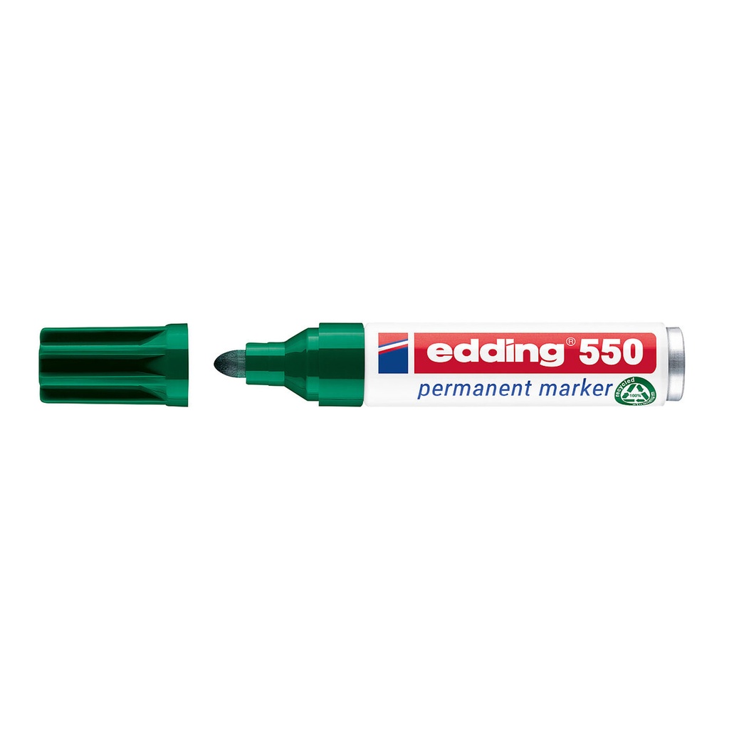 Marcador Edding 550 verde de tinta permanente con punta redonda para marcar sobre plástico, metal y cartón
