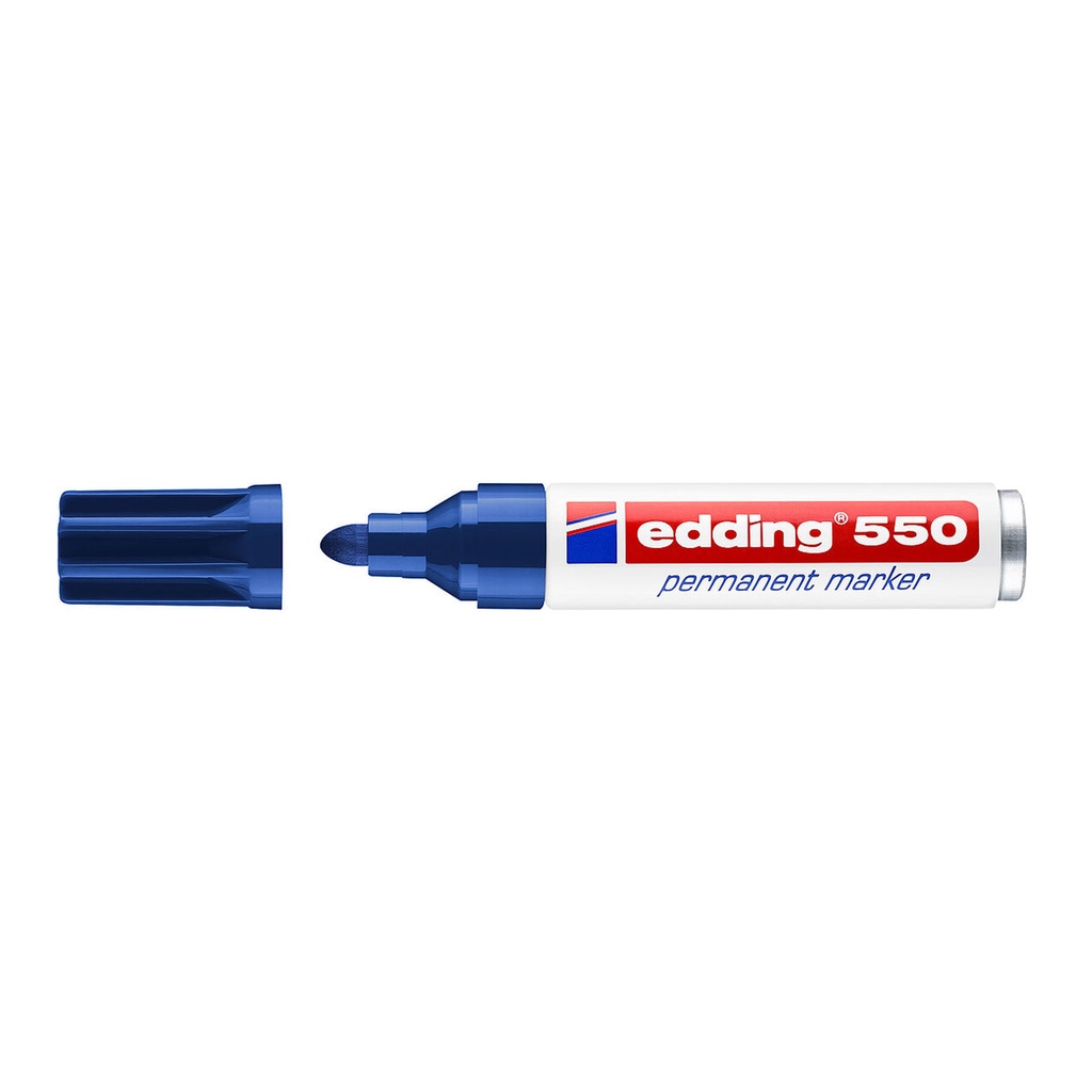Rotulador permanente Edding 550 azul con punta redonda de trazo grueso ideal para múltiples superficies