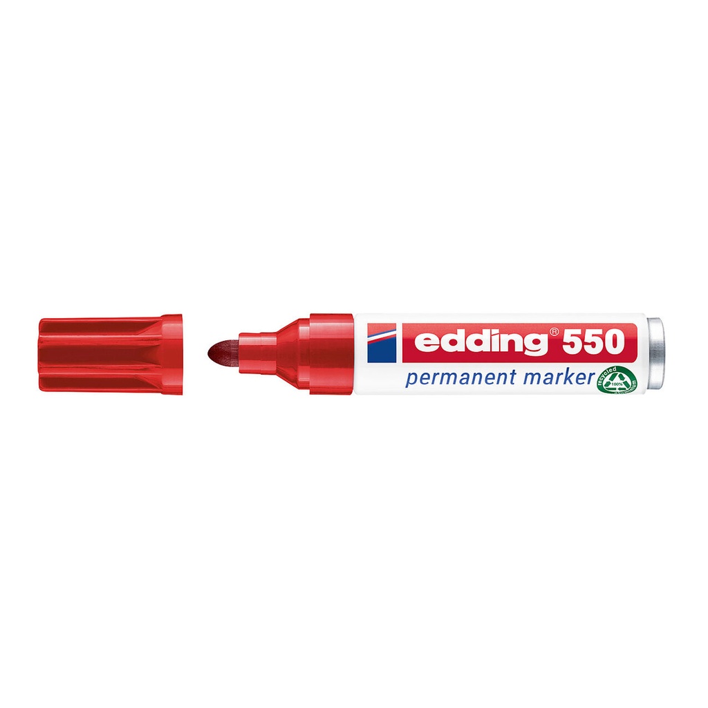 Rotulador rojo Edding 550 de uso industrial y doméstico con tinta resistente y punta redonda de 3-4 mm