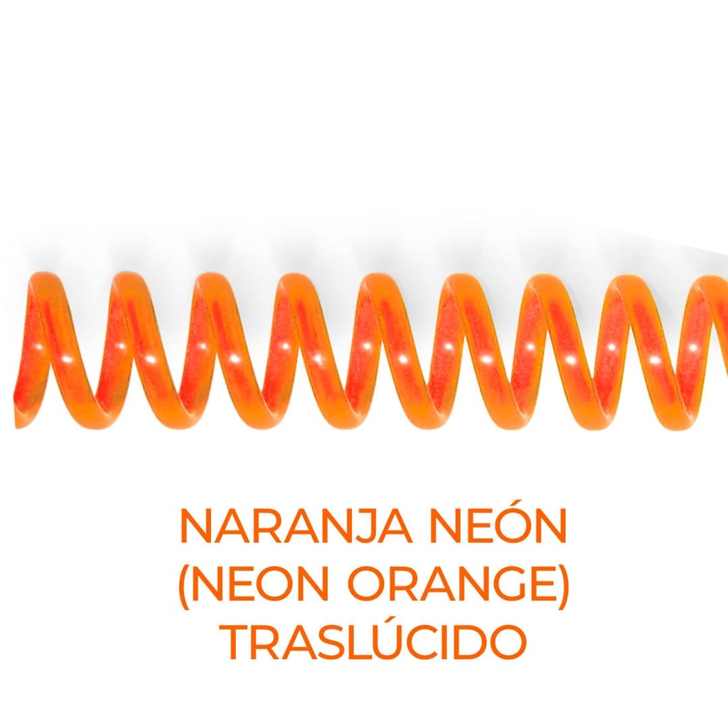 Espiral de encuadernación fabricado en plástico naranja neón traslúcido de 25 mm. de diámetro