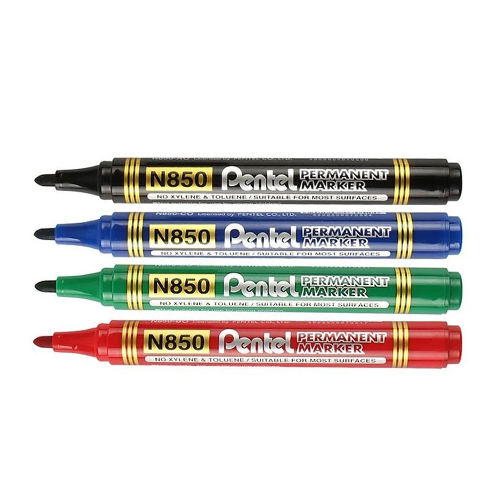 Rotuladores Pentel N850 en colores negro, azul, verde y rojo con punta redonda