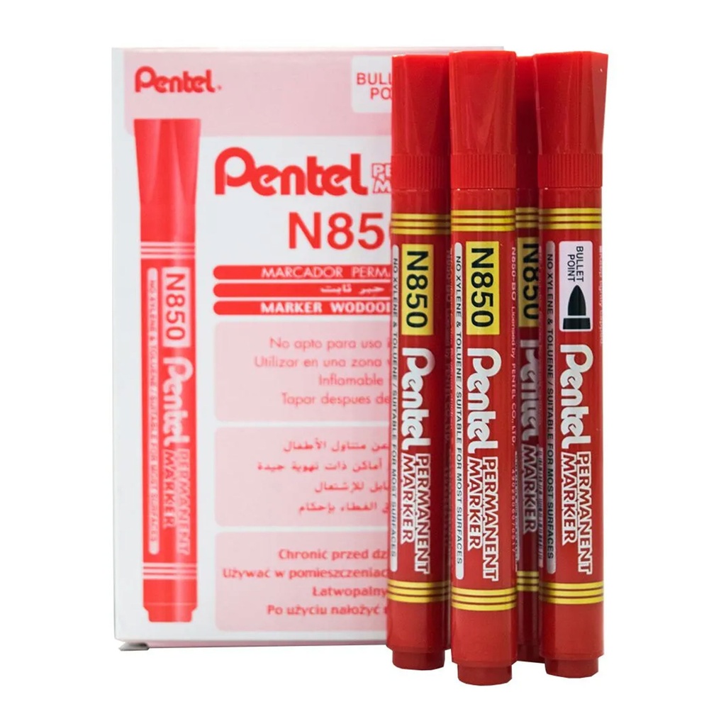 Caja de rotuladores Pentel N850 rojo con cuatro unidades para uso profesional