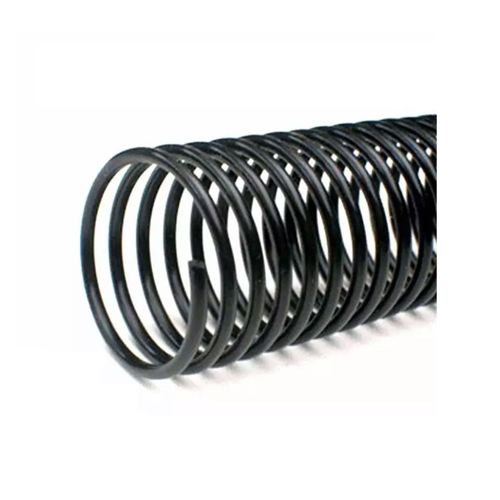 La espiral de encuadernación de plástico en acabado negro 50 mm de diámetro y paso 3:1 se distribuye en cajas de 30 unidades)
