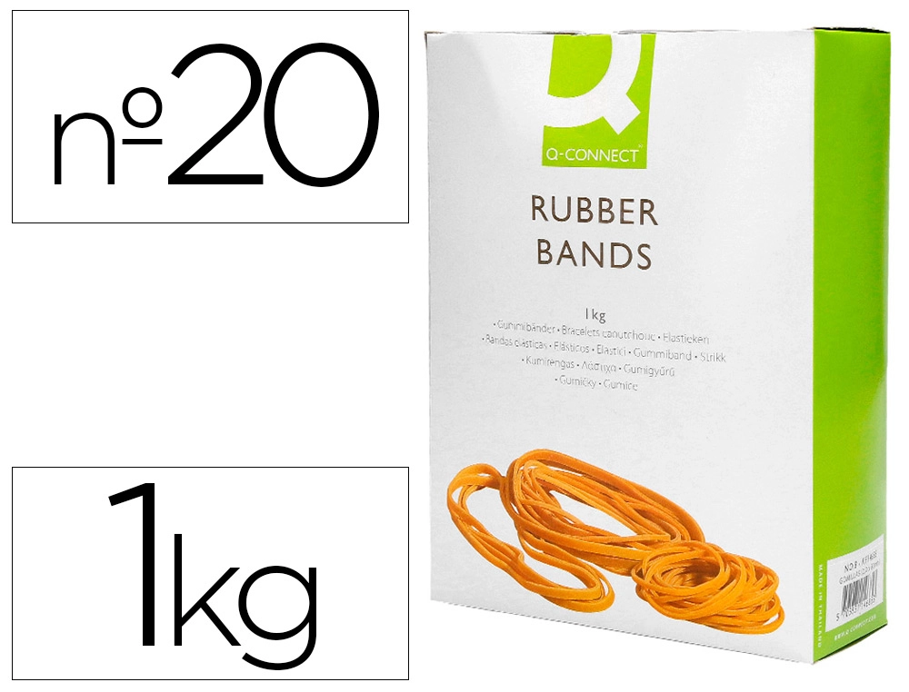 Gomas elásticas de 20cm Q-Connect (Caja 1 kg)