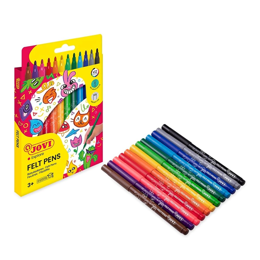 Niño coloreando con rotuladores Jovi escolares 12 colores sobre papel