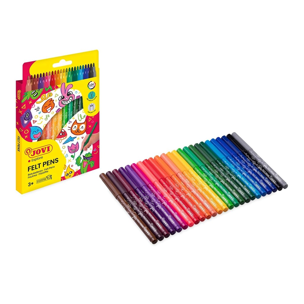 Niños usando rotuladores Jovi Maxi 24 colores en dibujo artístico escolar