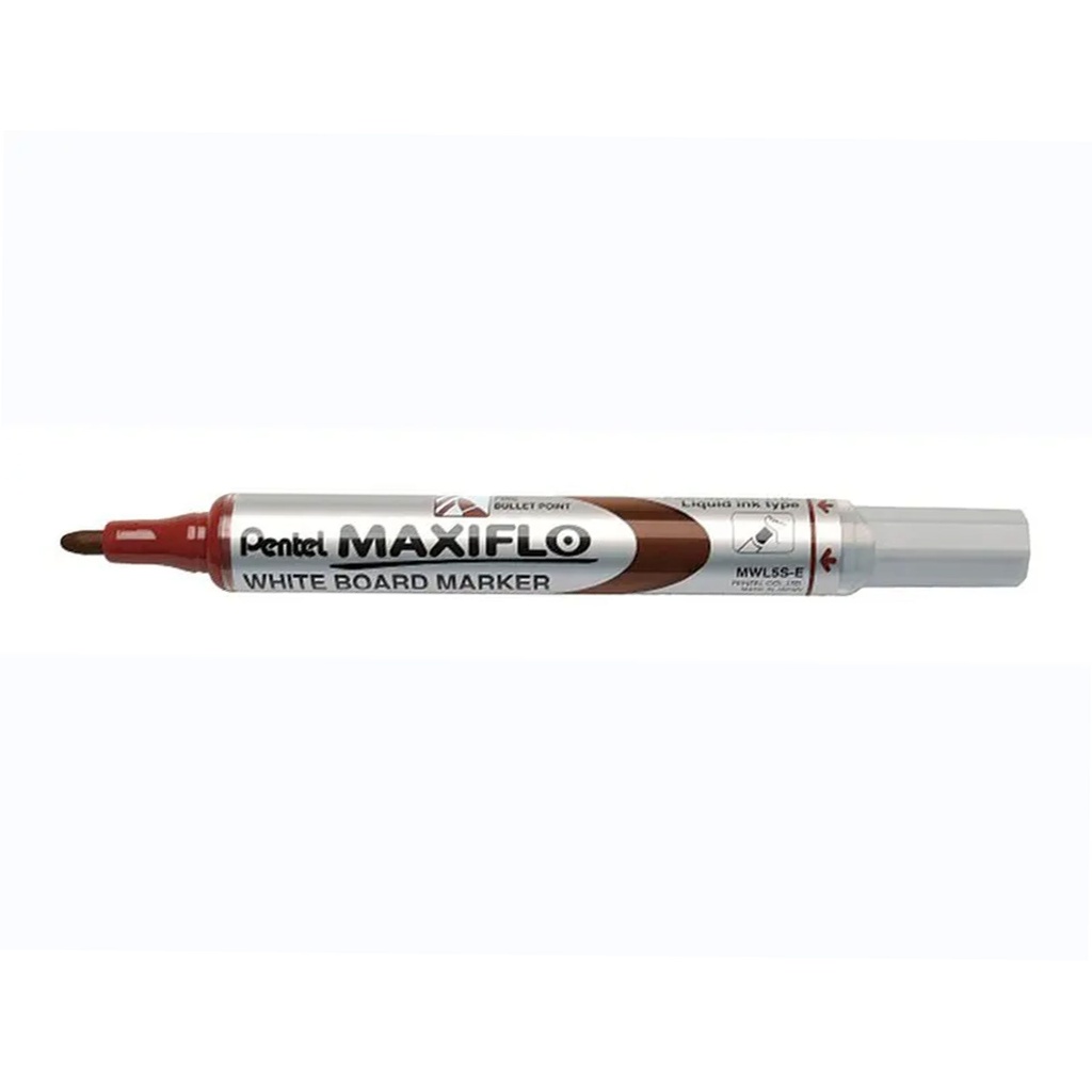 Rotulador Pentel Maxiflo MWL5S marrón tinta líquida para pizarra blanca, con pulsador y cuerpo transparente