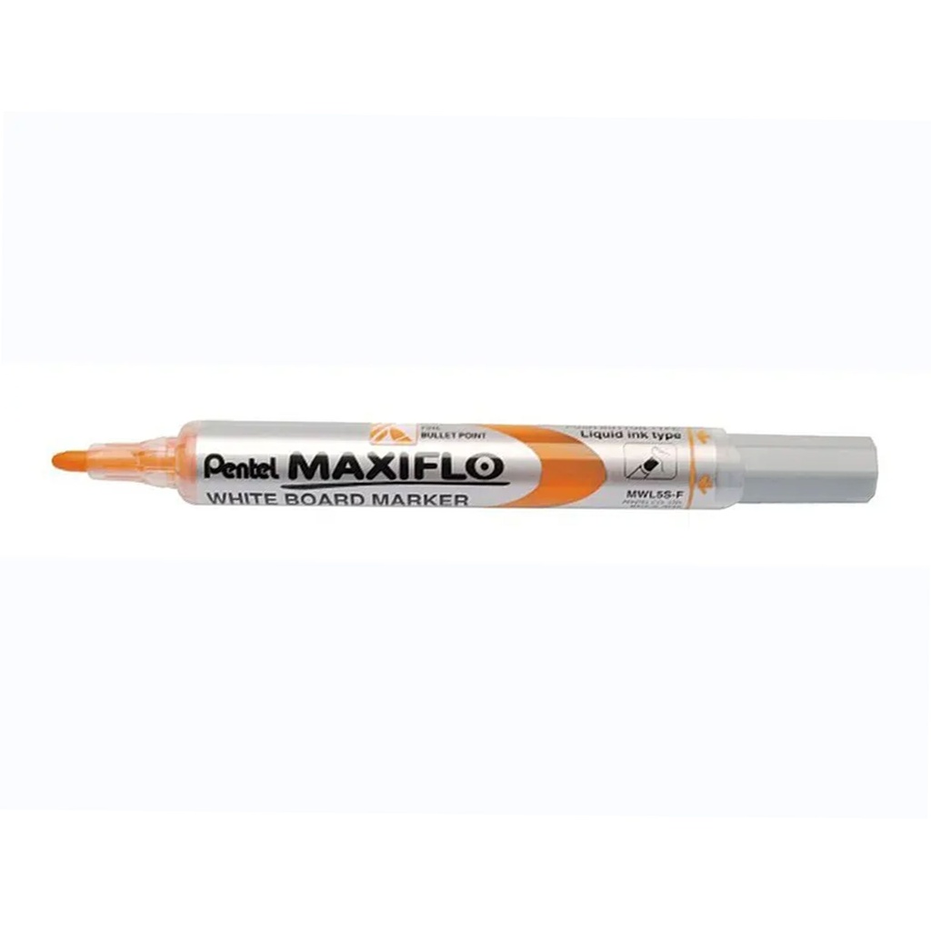 Rotulador para pizarra blanca Pentel Maxiflo MWL5S color naranja con punta fina y cuerpo de tinta líquida