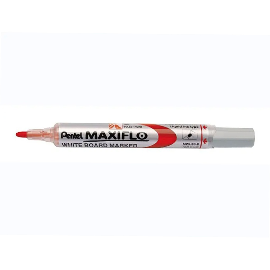 Rotulador para pizarra blanca Pentel Maxiflo MWL5S rojo con tinta líquida, punta fina de 2 mm y pulsador trasero