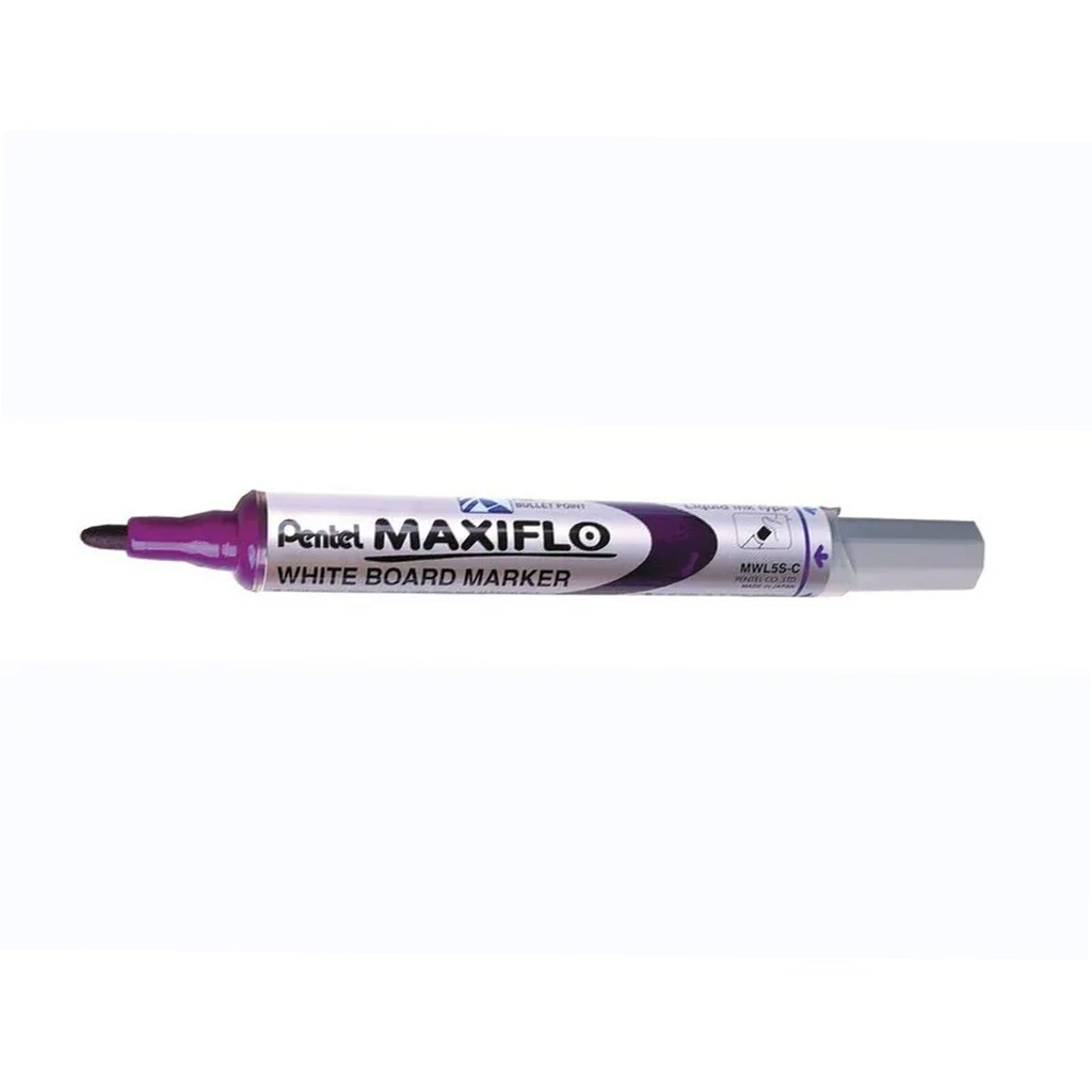 Rotulador Pentel Maxiflo MWL5S violeta para pizarra blanca, con tinta líquida y pulsador trasero visible