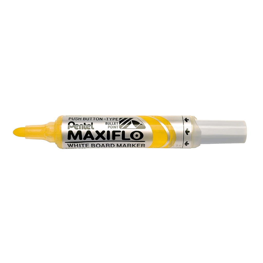 Rotulador para pizarra blanca Pentel Maxiflo MWL5M amarillo punta media redonda de 3 mm con tinta líquida y pulsador