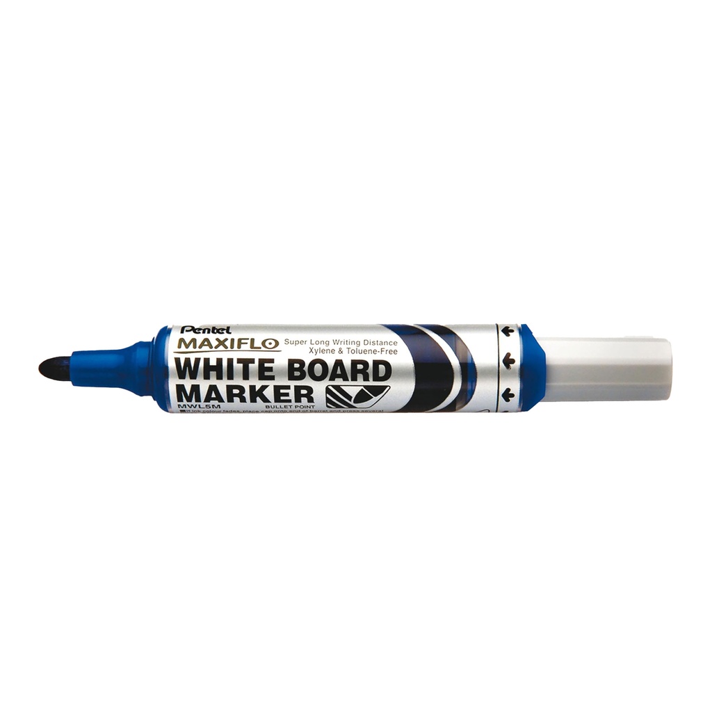 Rotulador para pizarra blanca Pentel Maxiflo MWL5M azul punta media redonda de 3 mm con pulsador y tinta líquida de alta duración