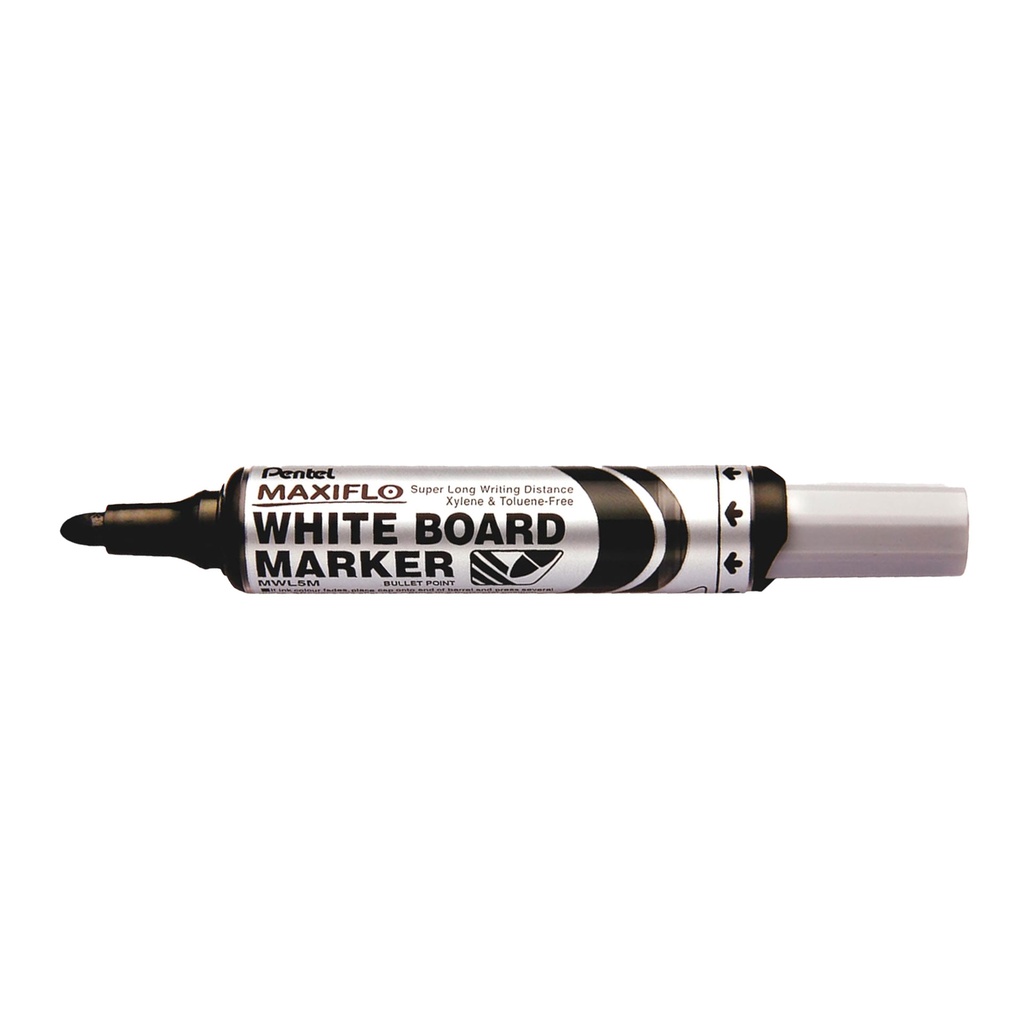 Rotulador para pizarra blanca Pentel Maxiflo MWL5M negro punta media redonda de 3 mm con gran visibilidad y borrado limpio