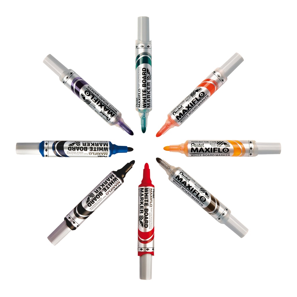 Rotuladores para pizarra blanca Pentel Maxiflo MWL5M punta media disponibles en varios colores con tinta líquida y pulsador