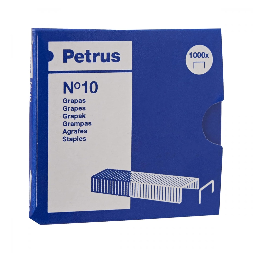 Caja de 1000 grapas galvanizadas Petrus Nº 10 para grapado de hasta 10 hojas