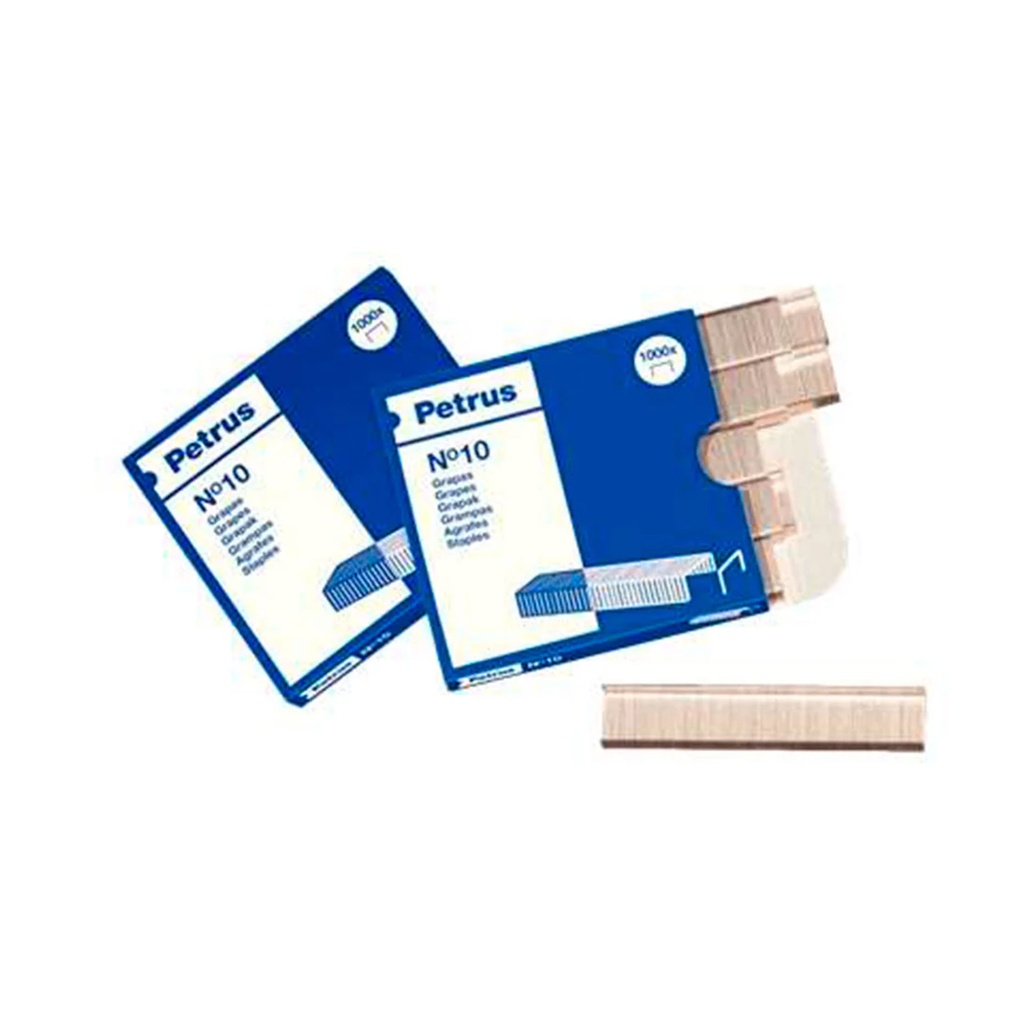 Grapas metálicas Petrus Nº 10 con acabado galvanizado compatibles con grapadoras estándar