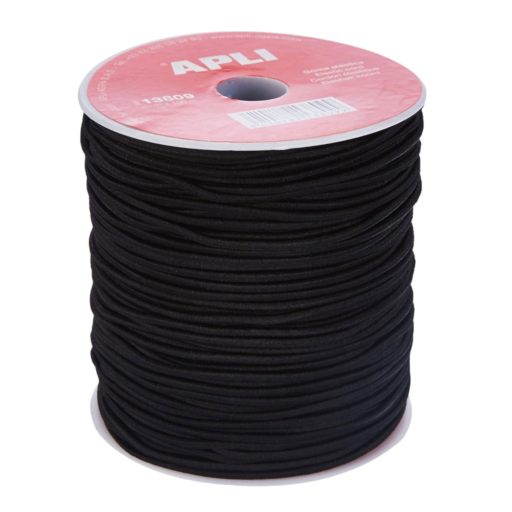 Bobina de goma elástica negra de 2 mm y 100 metros para manualidades escolares y mascarillas